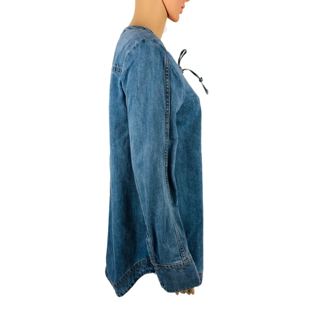 Free People Small Neopolitan Dreams Denim Tunic Lace Up Long Sleeve Cotton Boho